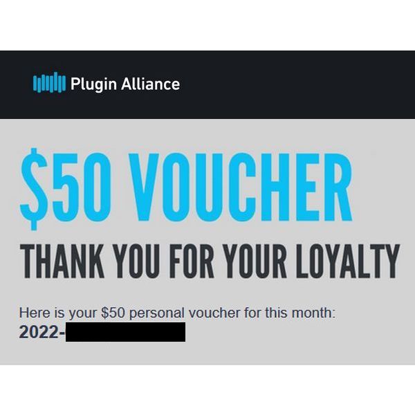 Plugin Alliance $50 July Voucher - usable for current MEGA Sale